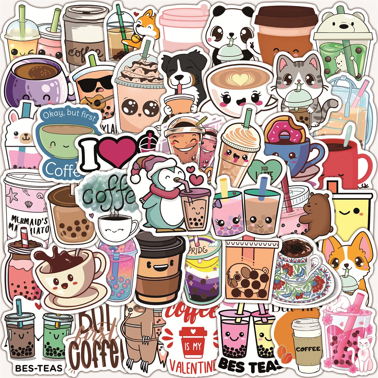 100pcs Kawaii Coffee Stickers, Cute Stickers Coffee Cups, Chromebook Stickers, Vinyl Decals Cups, Café Stickers for Teens (Stickers for Kids, Teens, Adults)