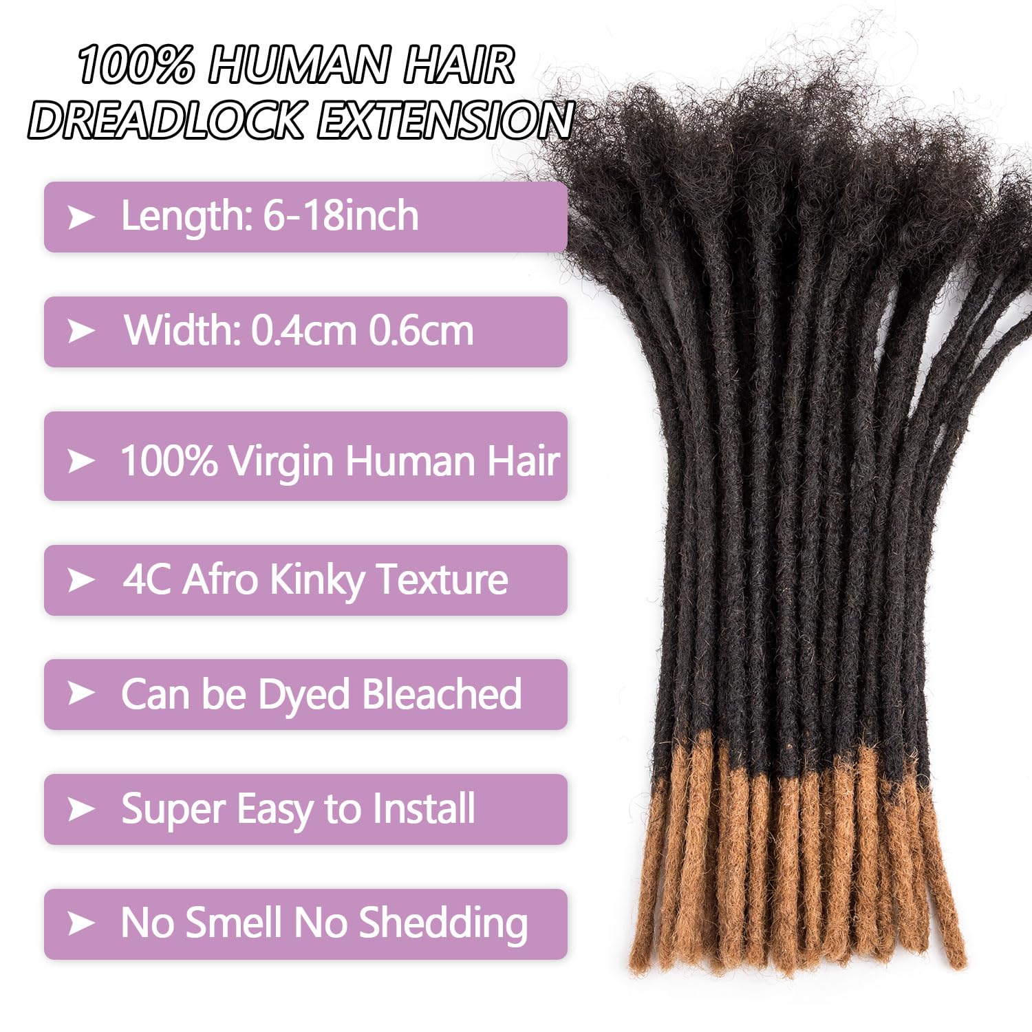 Originea 0.4cm and 0.6cm 0.8cm Width Options 6-18 Inch 100% Human Hair Loc Extension Full Handmade Permanent Locs Can Be Dyed and Bleached for Women Men Kids Dreadlock Extensions Real Human Hair