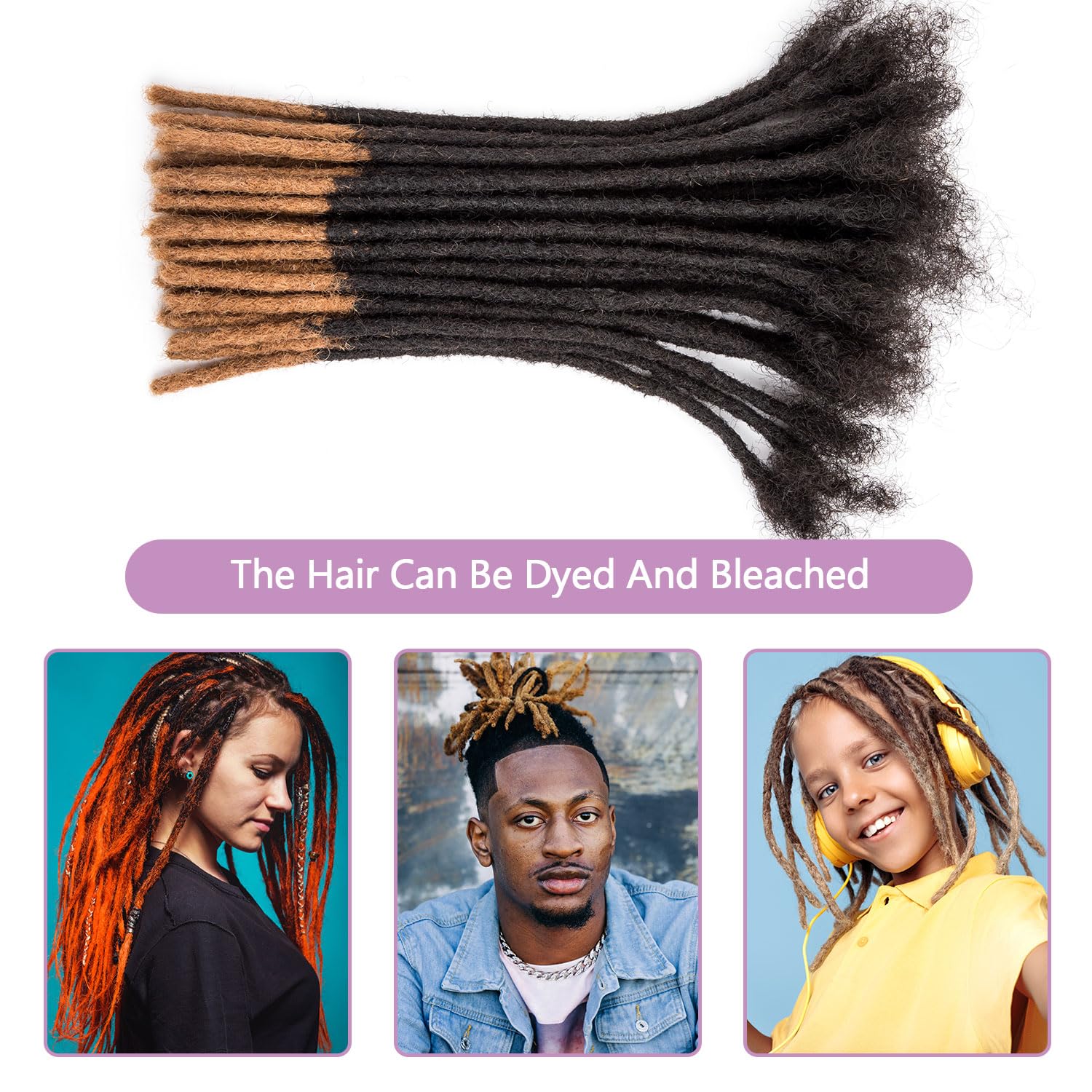 Originea 0.4cm and 0.6cm 0.8cm Width Options 6-18 Inch 100% Human Hair Loc Extension Full Handmade Permanent Locs Can Be Dyed and Bleached for Women Men Kids Dreadlock Extensions Real Human Hair