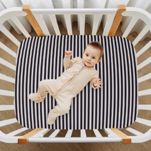 Kigai Black & White Stripe Crib Sheets for Boys Girls, Soft and Breathable Pack n Play Sheets, Portable Mini Stretchy Cribs Sheets, 39x27 Inch