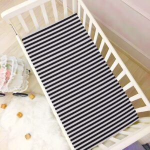 Kigai Black & White Stripe Crib Sheets for Boys Girls, Soft and Breathable Pack n Play Sheets, Portable Mini Stretchy Cribs Sheets, 39x27 Inch