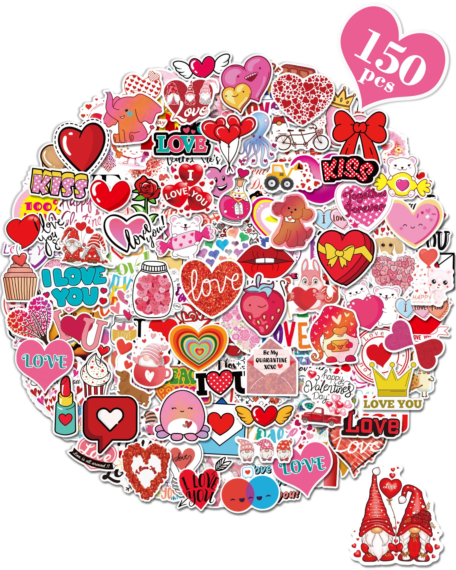 Valentines Day Stickers, Heart Stickers for Water Bottles Cards Gift Boxes Party Favors, Valentines Gifts for Kids Classroom, Waterproof Vinyl Love Stickers for Kids Teens Girls