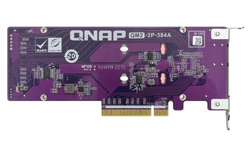 QNAP QM2-2P-384A Dual M.2 PCIe SSD Expansion Card, Supports up to Two M.2 2280/22110 Form Factor M.2 PCIe (Gen3 x4) SSDs, PCIe Gen3 x8 Host Interface, Low-Profile Bracket pre-Loaded, 2 x SSD