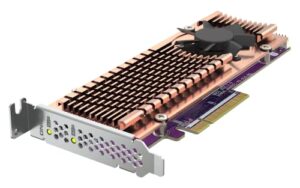 qnap qm2-2p-384a dual m.2 pcie ssd expansion card, supports up to two m.2 2280/22110 form factor m.2 pcie (gen3 x4) ssds, pcie gen3 x8 host interface, low-profile bracket pre-loaded, 2 x ssd