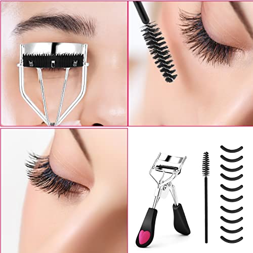 WLLHYF Beauty Eyelash Curler Kit Professional Eye Lashes Curler Metal Makeup Tool with Built-in Comb Eye with 10 Replacement Refill Pads for Women Girl Get Dramatically Curled Eyelashes