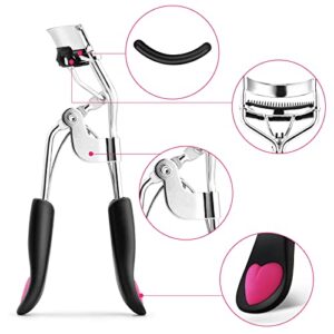 WLLHYF Beauty Eyelash Curler Kit Professional Eye Lashes Curler Metal Makeup Tool with Built-in Comb Eye with 10 Replacement Refill Pads for Women Girl Get Dramatically Curled Eyelashes