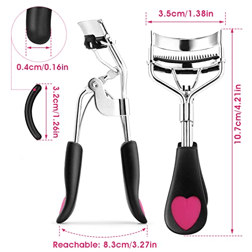 WLLHYF Beauty Eyelash Curler Kit Professional Eye Lashes Curler Metal Makeup Tool with Built-in Comb Eye with 10 Replacement Refill Pads for Women Girl Get Dramatically Curled Eyelashes