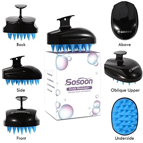 Sosoon Scalp Massager Shampoo Brush, Soft Silicone Hair Scalp Exfoliating Scrubber for Men Women Kids Hair Growth(Black and Dark Blue)