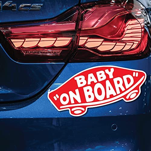 EPIC Goods Baby On Board Sticker for Cars, Trucks, Vans [2-Pack] Safety Sign Decal for Kids, Heavy-Duty Waterproof Bumper Sticker - Skateboarding, BMX, Baby Shower Registry Gift (White/Red - Stickers)