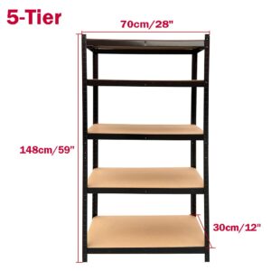 AUTOFU 5-Tier Metal Shelving Unit 59" H x 28" W x 12" D Heavy Duty Adjustable Storage Rack Metal Shelves, 1653 lbs Load Capacity (Total), for Garage, Basement, Warehouse, Kitchen