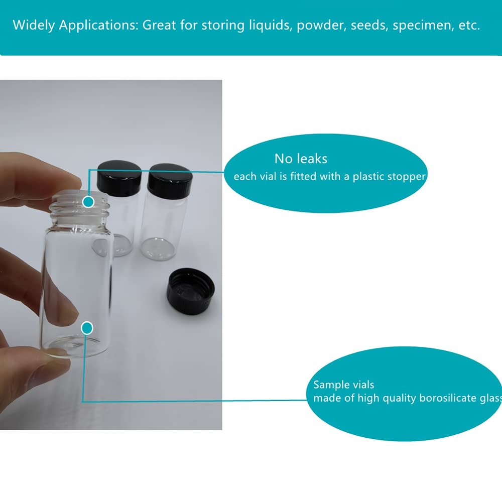 15 pcs 10 ml Clear Glass Vials with Screw Caps and Plastic Stoppers,Laboratory Liquid Sampling Storage Bottles, Leak-Proof Bottles