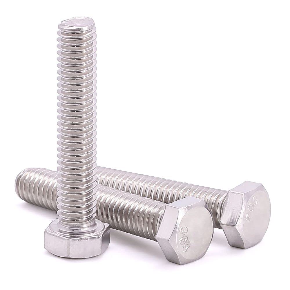 M10-1.5 x 50mm (10 pcs) Hex Head Bolts, 304 Stainless Steel 18/8, Hexagon Head Bolts, Full Thread Coverage, Coarse Thread, Strong, Durable, Thread Size Ranges from 3mm to 20mm Head Bolts, DIN933