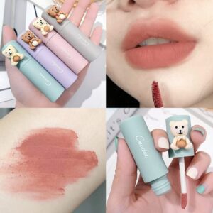 pulunto Mist Matte Velvet Lipstick, Waterproof Long Lasting Lip Gloss, Non Stick Cup Easy Coloring Liquid Lipstick, Cute Bear Beauty Makeup