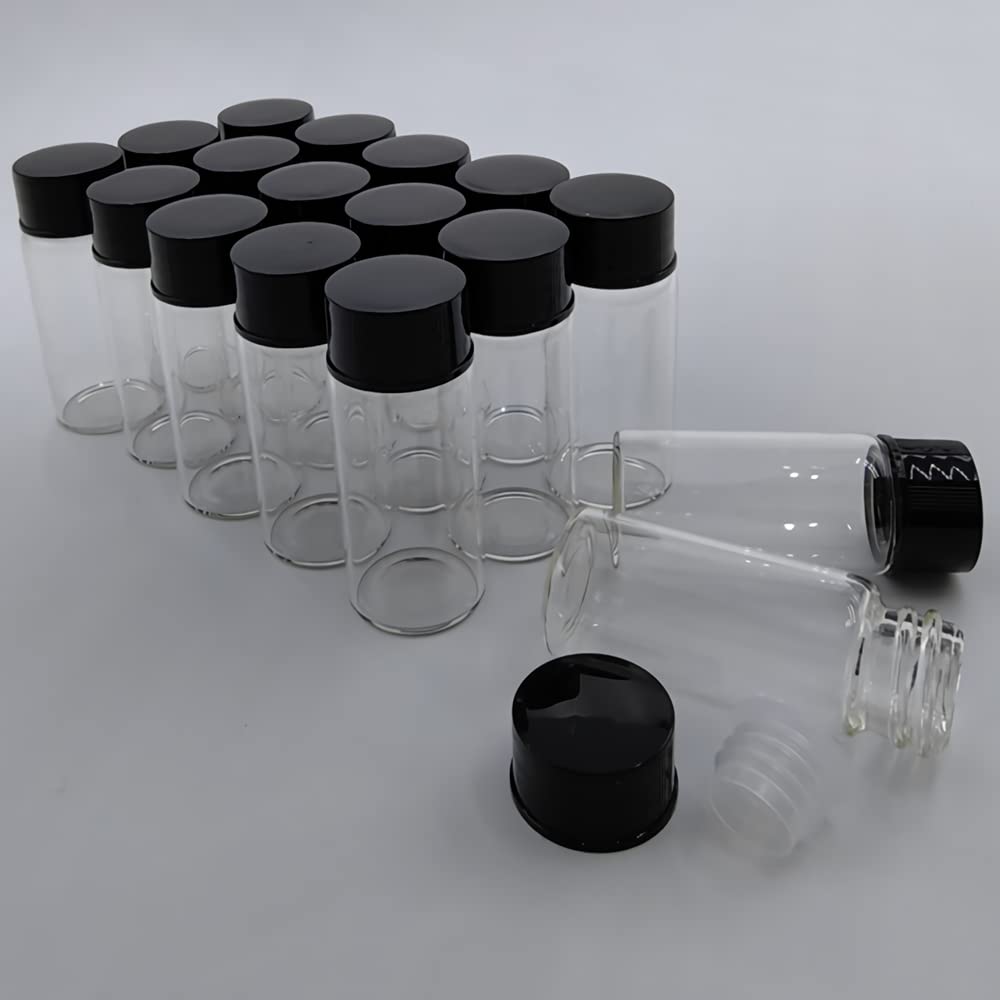 15 pcs 10 ml Clear Glass Vials with Screw Caps and Plastic Stoppers,Laboratory Liquid Sampling Storage Bottles, Leak-Proof Bottles