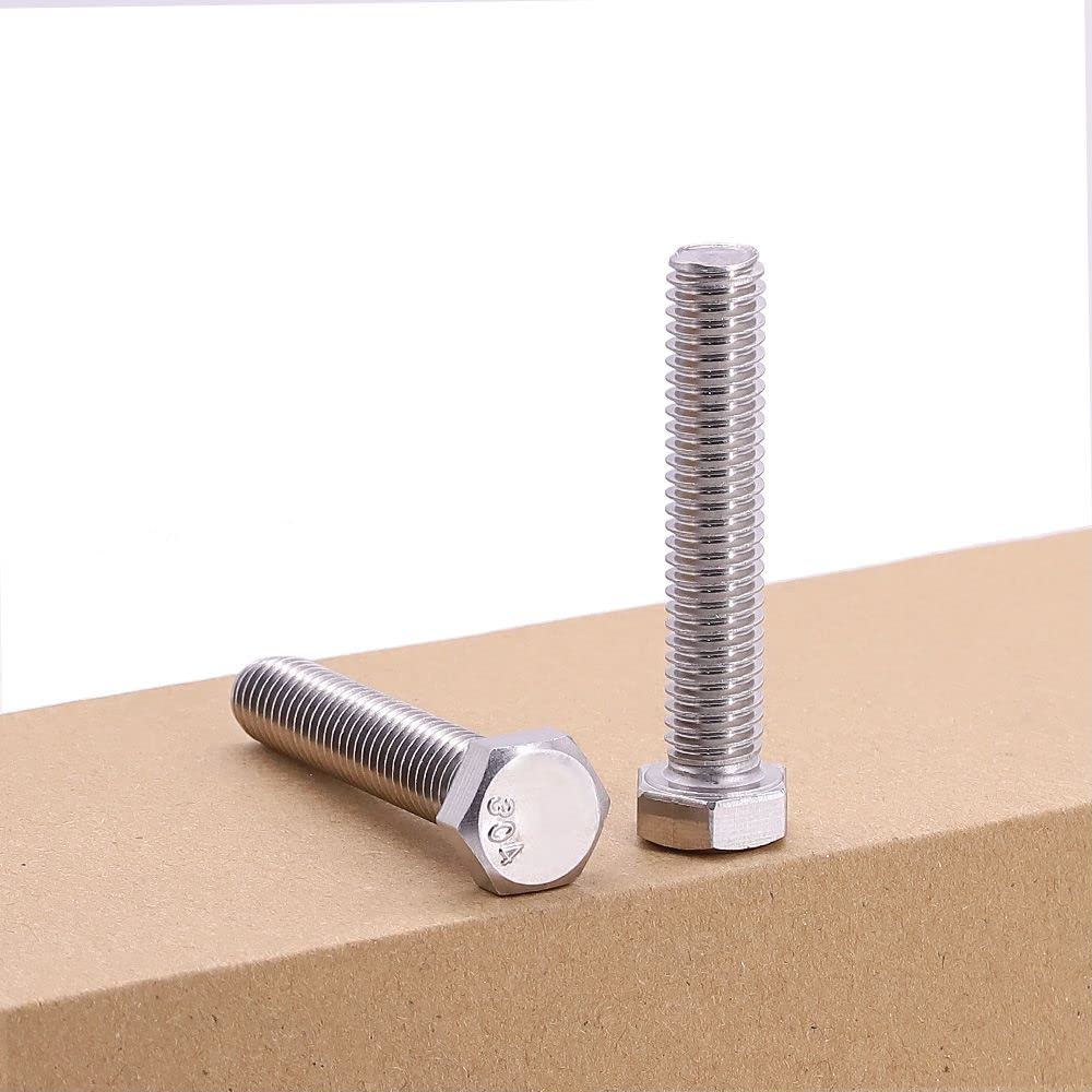 M10-1.5 x 50mm (10 pcs) Hex Head Bolts, 304 Stainless Steel 18/8, Hexagon Head Bolts, Full Thread Coverage, Coarse Thread, Strong, Durable, Thread Size Ranges from 3mm to 20mm Head Bolts, DIN933