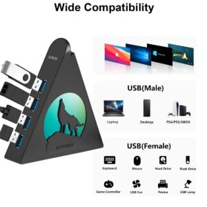 Powered USB Hub 3.0, JoyReken USB Hub with 4 USB 3.0 Data Ports and 2 USB Smart Charging Port, USB Hub Tower USB hub 3.0 Powered with 12V/4A Power Adapter for Mac PC Laptop USB Flash Drives