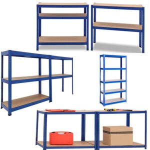 autofu blue garage shelf storage shelving rack,5 tier metal heavy duty kitchen racking 875kgs/1930lbs capacity, large,h148 x w70 x d30cm / 58.27 x 27.56 x 11.81 inches,for warehouses, garden, offices