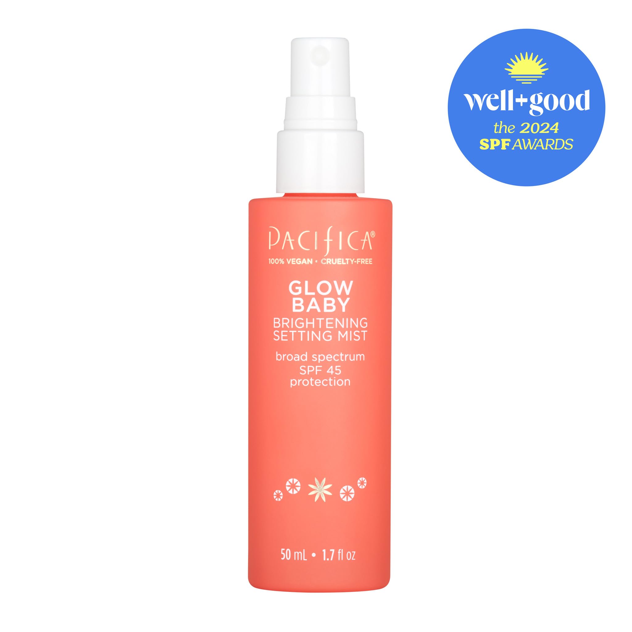 Pacifica Setting Spray Glow Baby Brightening Mist, Broad Spectrum SPF 45, UVA/UVB Protection, Blue Light Protection, Facial Mist, Suncare, Skin Care, Vegan, 1.7 fl oz (1 Count)