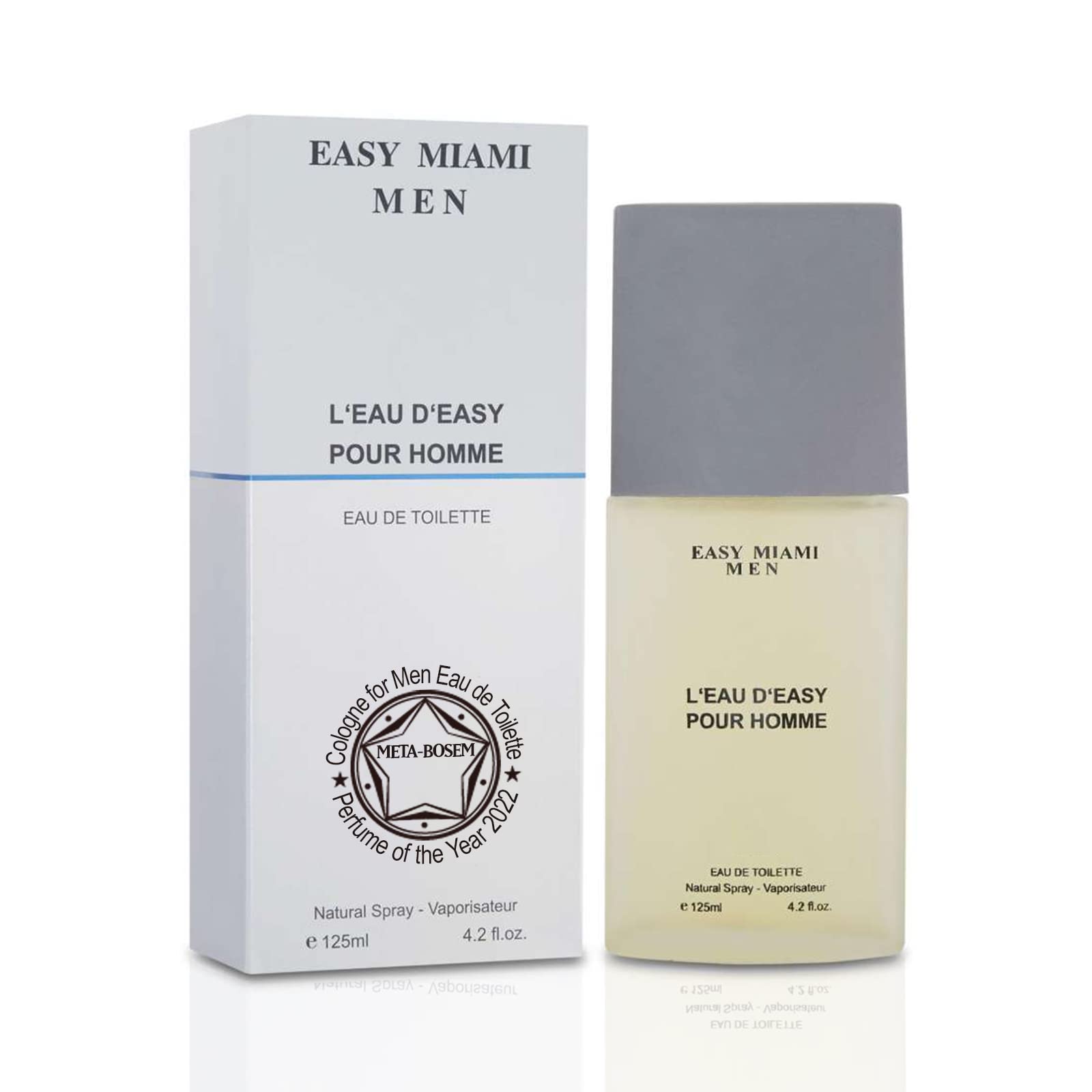 META-BOSEM Easy Miami+123 Degrees Men's Cologne Collection, Eau de Toilette Natural Spray - Fresh Woody Scents - Holiday Gift Set (Pack of 2) Each 3.4 Fl Oz, Total 6.8 Fl Oz