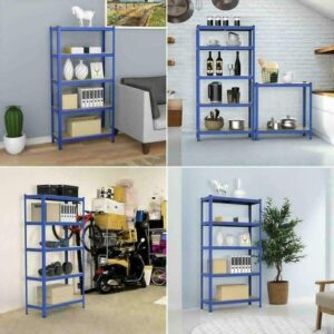 AUTOFU Blue Garage Shelf Storage Shelving Rack,5 Tier Metal Heavy Duty Kitchen Racking 875kgs/1930lbs Capacity, Large,H148 x W70 x D30cm / 58.27 x 27.56 x 11.81 inches,for Warehouses, Garden, Offices