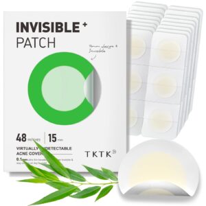 tktk pimple patches, 15 mm invisible acne patches for face with salicylic acid, 0.01cm extra thin outer edge, hydrocolloid zit patch for pustule, whitehead, cystic acne spot, 48 count