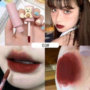 pulunto Mist Matte Velvet Lipstick, Waterproof Long Lasting Lip Gloss, Non Stick Cup Easy Coloring Liquid Lipstick, Cute Bear Beauty Makeup