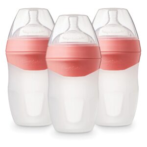 tiny twinkle silicone baby bottle with comfort grip and soft flexible nipple - squeezably soft baby bottles for newborn and up (blossom, 8 ounce - 3 pack)