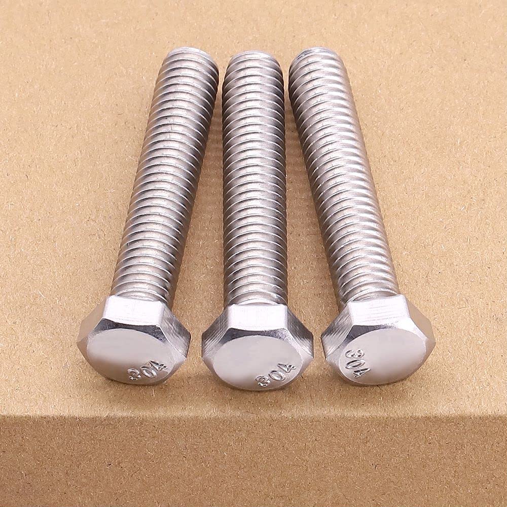 M8-1.25 x 70mm (10 pcs) Hex Head Bolts, 304 Stainless Steel 18/8, Hexagon Head Bolts, Full Thread Coverage, Coarse Thread, Strong, Durable, Thread Size Ranges from 3mm to 20mm Head Bolts, DIN933