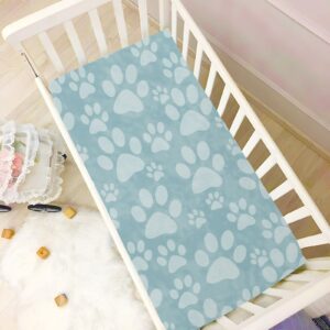 Doggy Paw Print Baby Crib Sheets Soft Toddler Bed Sheets Breathable Mattress Cover Toddler Sheets for Boys Girls Nursery Stroller Crib Mattress, 52 * 28 * 9in