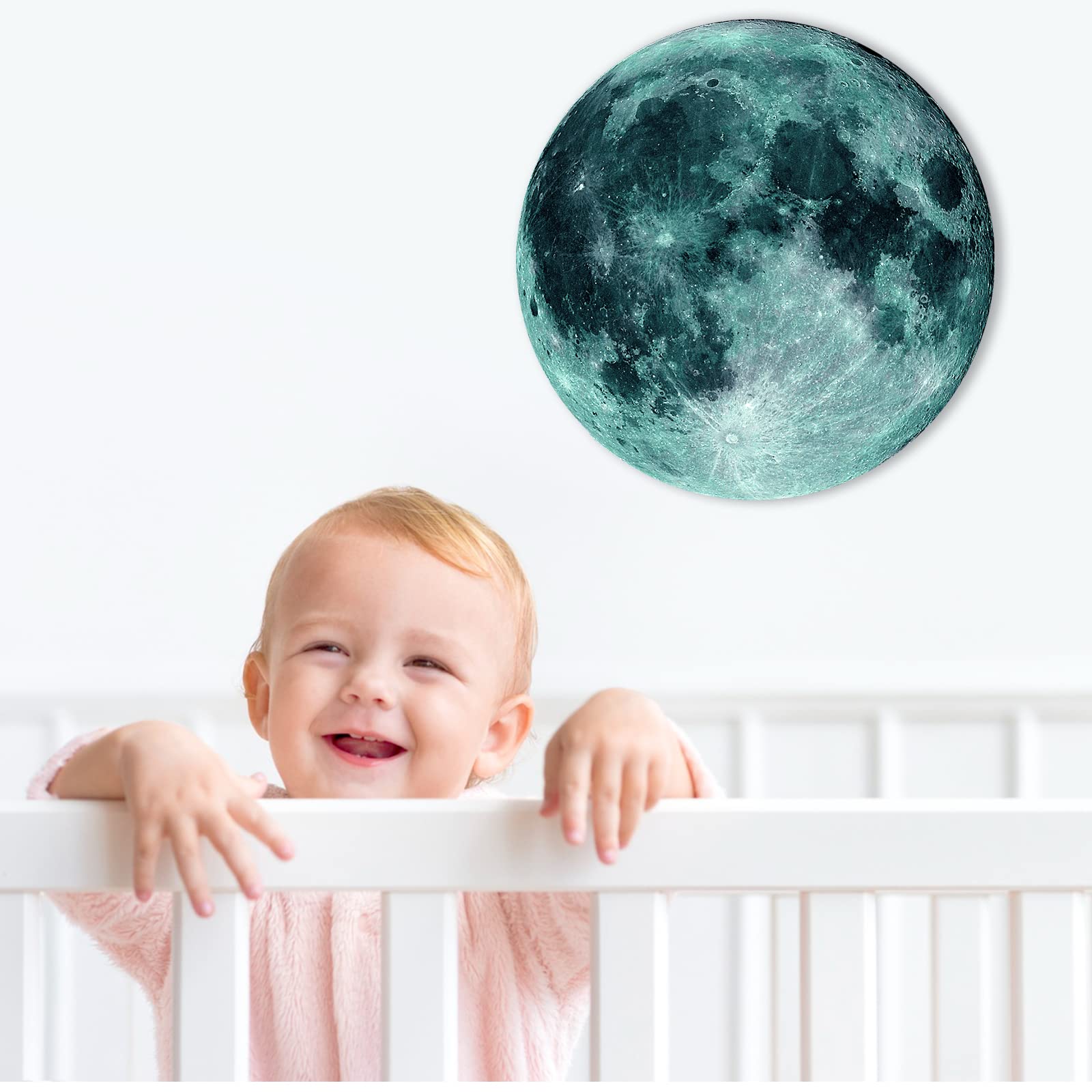 Glow in The Dark Moon Wall Decal, Glow in The Dark Stickers for Kids Bedroom, Glow in The Dark Moon Stickers for Ceiling, Glow in The Dark Poster 11.8 inch