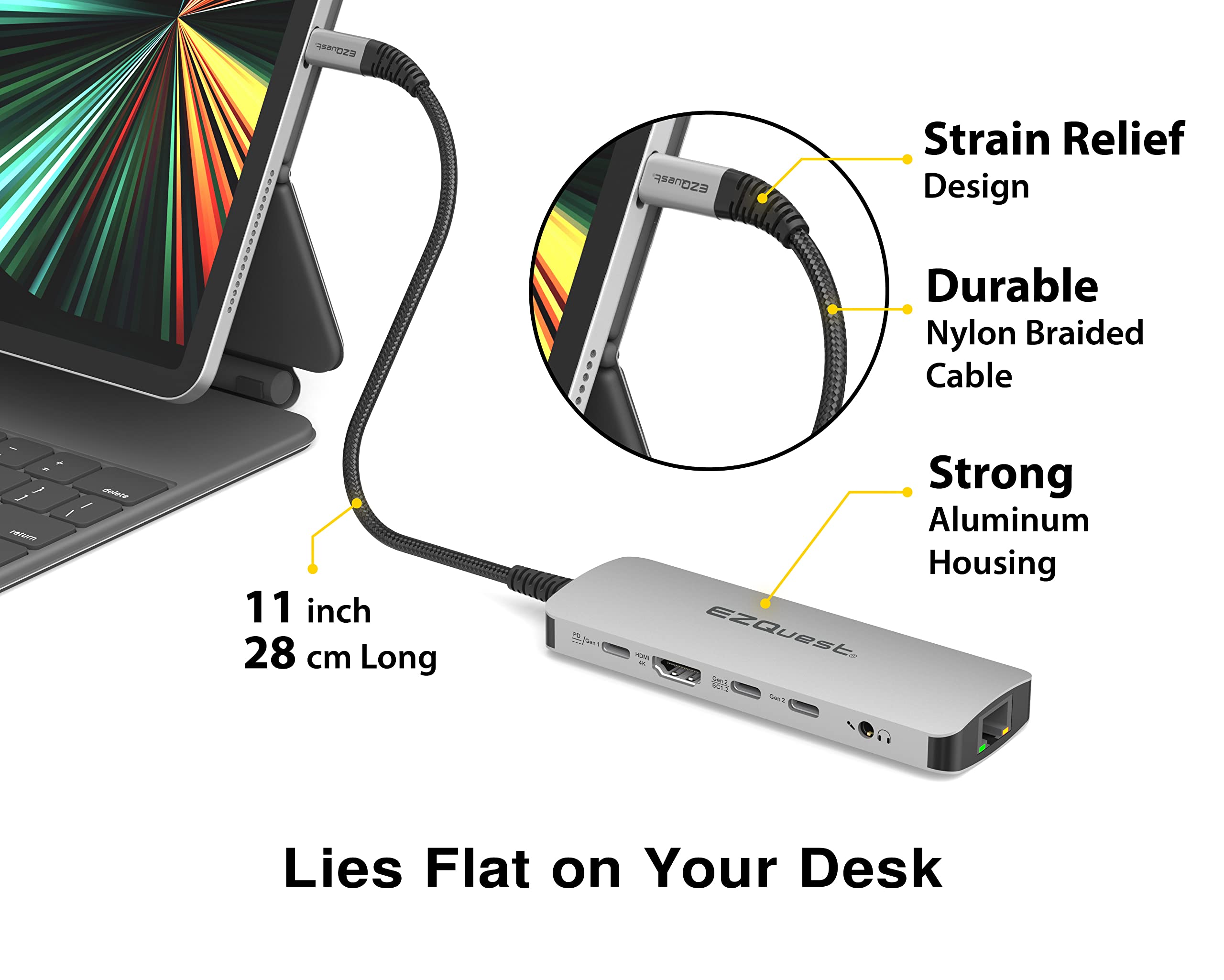 EZQuest USB C Hub Docking Station 10 in 1 with 4K HDMI 60Hz, 1 Gbs Ethernet, 2 USB C Gen 2 10Gbs Ports, 1 USB C PD 3.0 Port, 2 USB A 3.0 Ports, Audio Port, SD/Micro SD, Compatible with USB-C Computers