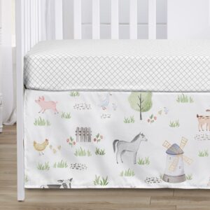 Sweet Jojo Designs Farm Animals Boy or Girl Baby Crib Bedding Set for Infant Nursery Room Grey Red Black and White Gender Neutral Watercolor Farmhouse Lattice Gray Green Barn Horse Cow Sheep Pig