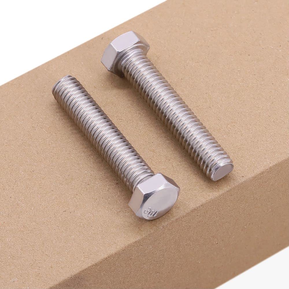 M8-1.25 x 70mm (10 pcs) Hex Head Bolts, 304 Stainless Steel 18/8, Hexagon Head Bolts, Full Thread Coverage, Coarse Thread, Strong, Durable, Thread Size Ranges from 3mm to 20mm Head Bolts, DIN933