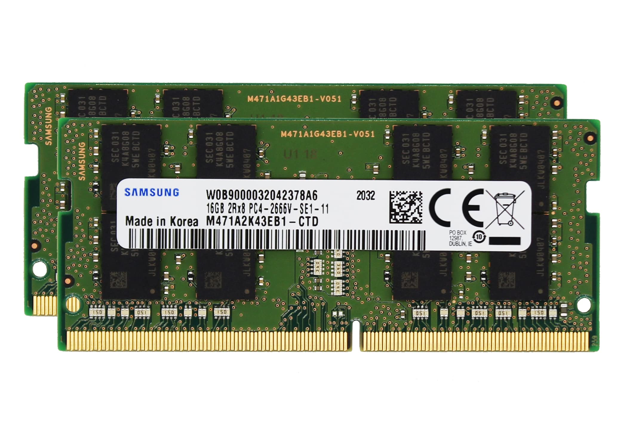 Samsung 32GB (2x16GB) DDR4 2666MHz PC4-21300 SODIMM 2Rx8 CL19 1.2v 260-PIN Memory Module RAM Laptop Notebook Upgrade M471A2K43CB1-CTD Adamanta