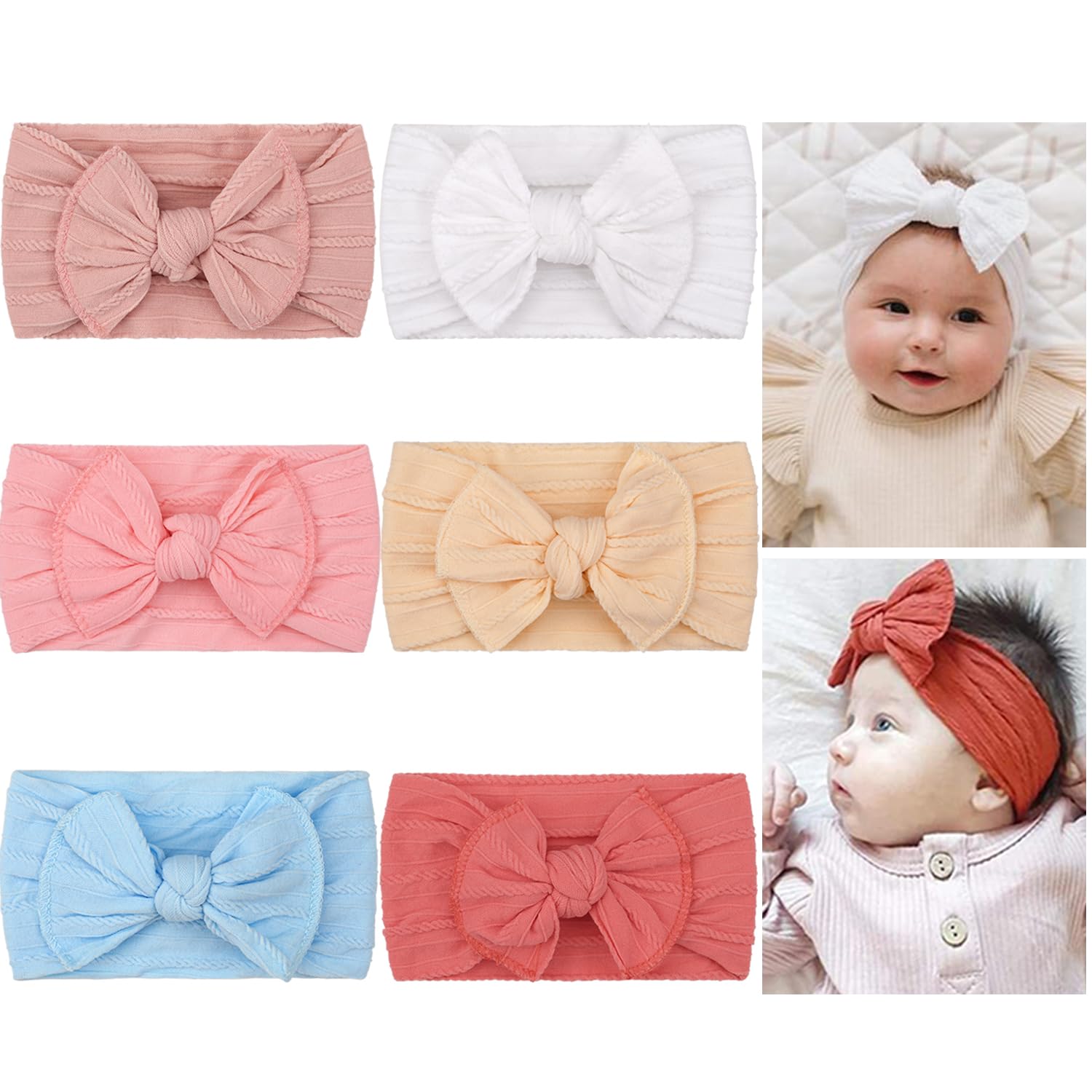 Yxiang 6 Colors Nylon Headbands with Bows, Handmade Hair Accessories for Newborn, Infant, Toddler, and Kids Girls