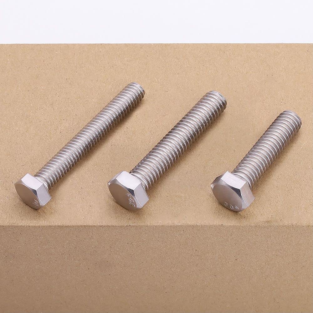 M10-1.5 x 50mm (10 pcs) Hex Head Bolts, 304 Stainless Steel 18/8, Hexagon Head Bolts, Full Thread Coverage, Coarse Thread, Strong, Durable, Thread Size Ranges from 3mm to 20mm Head Bolts, DIN933