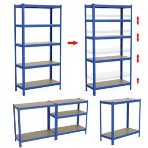 AUTOFU Blue Garage Shelf Storage Shelving Rack,5 Tier Metal Heavy Duty Kitchen Racking 875kgs/1930lbs Capacity, Large,H148 x W70 x D30cm / 58.27 x 27.56 x 11.81 inches,for Warehouses, Garden, Offices