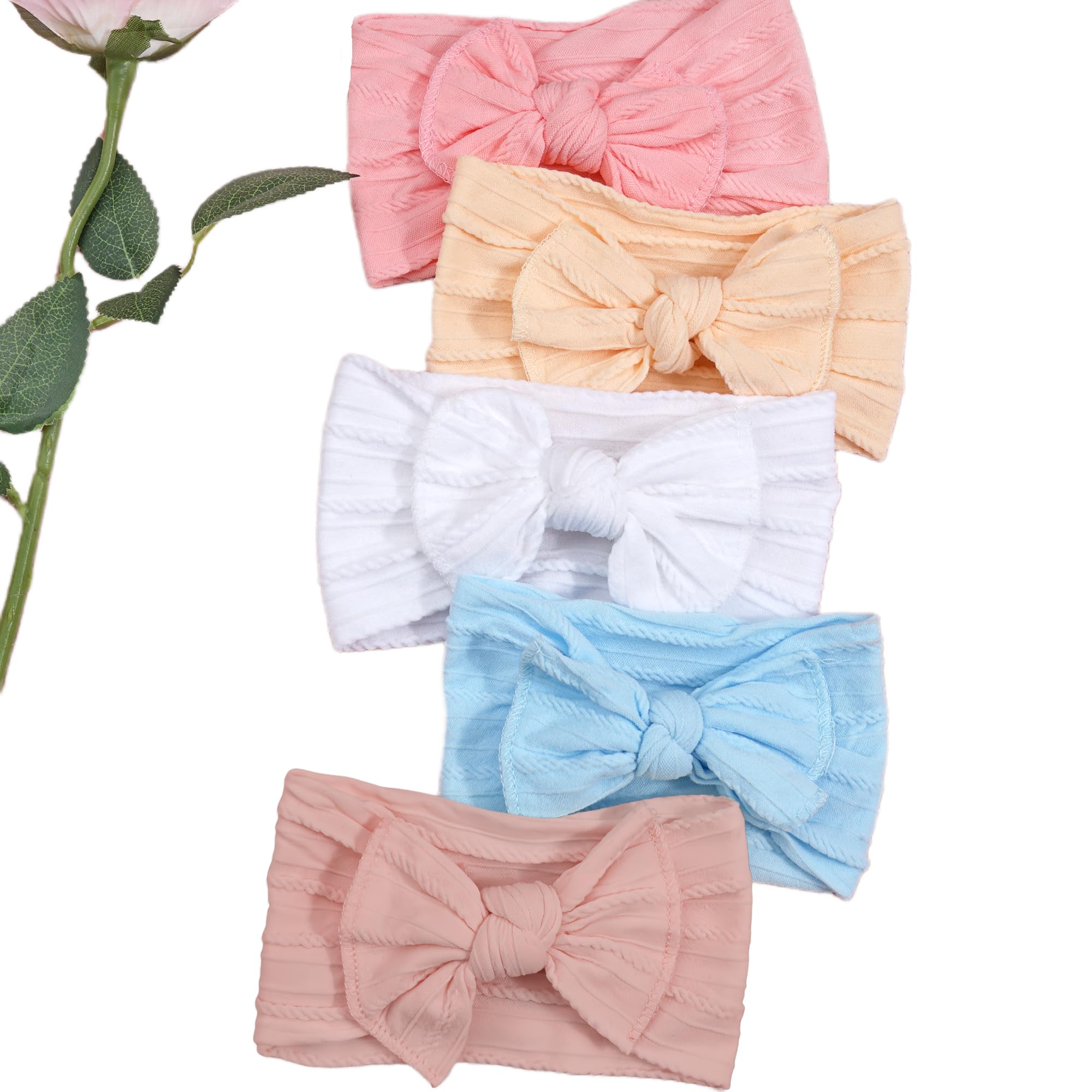 Yxiang 6 Colors Nylon Headbands with Bows, Handmade Hair Accessories for Newborn, Infant, Toddler, and Kids Girls