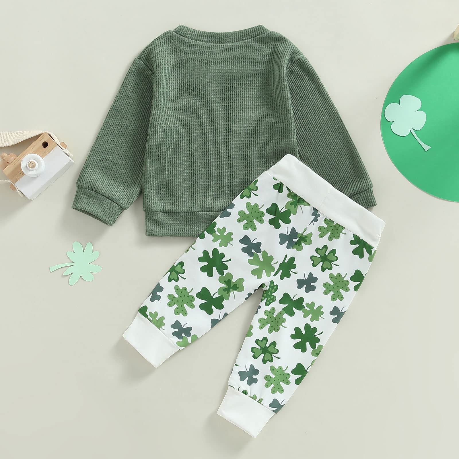 Infant Toddler Baby Boy St Patricks Day Outfits Long Sleeve Shirts Green Sweatshirt with Clover Pants 2Pcs Set (Clover Green, 12-18 Months)