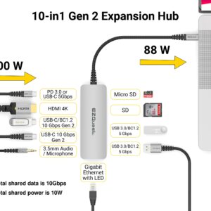 EZQuest USB C Hub Docking Station 10 in 1 with 4K HDMI 60Hz, 1 Gbs Ethernet, 2 USB C Gen 2 10Gbs Ports, 1 USB C PD 3.0 Port, 2 USB A 3.0 Ports, Audio Port, SD/Micro SD, Compatible with USB-C Computers