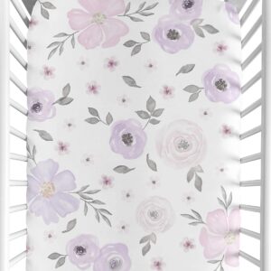 Sweet Jojo Designs Lavender Purple Boho Floral Girl Baby Fitted Crib Sheet Set Nursery Soft Infant Newborn Standard Mattress Toddler Bed Pink Grey White Bohemian Shabby Chic Rose Watercolor Flower