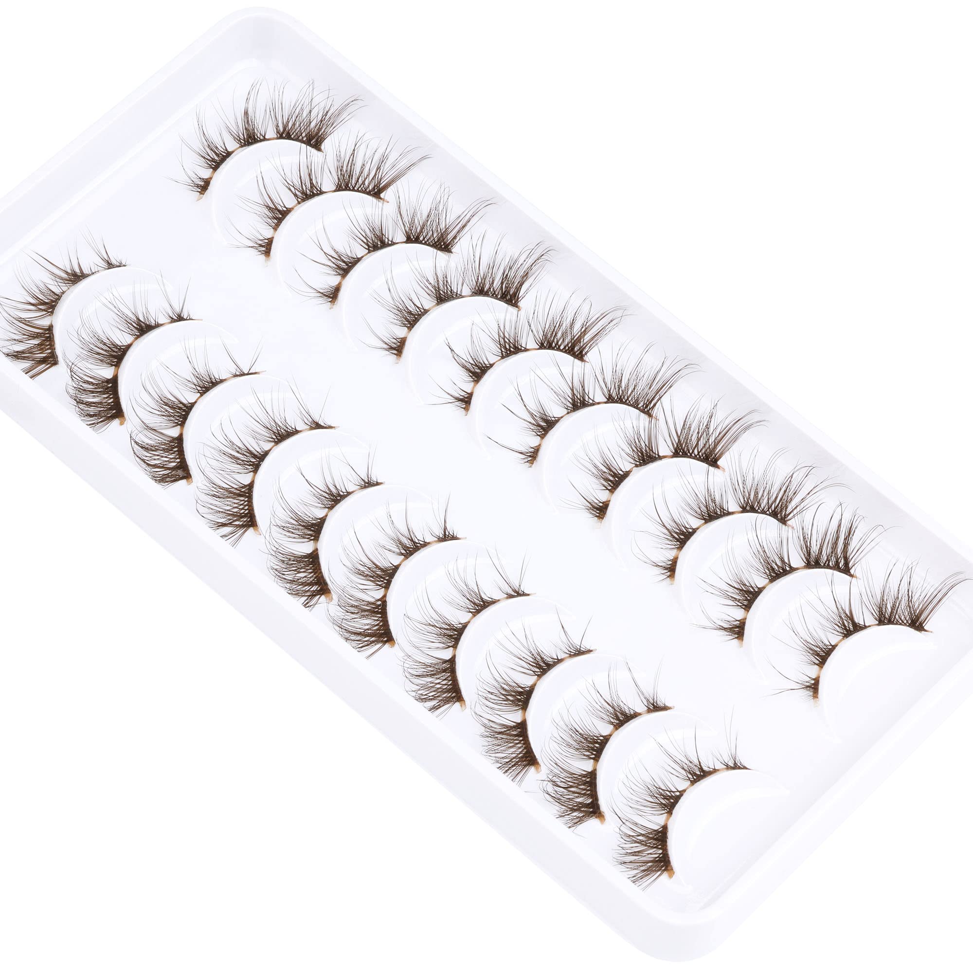 Brown Lashes Anime Eyelashes Natural Look Wispy Fake Eyelashes Manga Clear Band Cluster Eye Lashes Individual DIY False Eyelashes Pestañas Postizas 10 Pairs ALICROWN