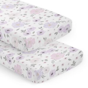 sweet jojo designs lavender purple boho floral girl baby fitted crib sheet set nursery soft infant newborn standard mattress toddler bed pink grey white bohemian shabby chic rose watercolor flower