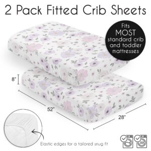 Sweet Jojo Designs Lavender Purple Boho Floral Girl Baby Fitted Crib Sheet Set Nursery Soft Infant Newborn Standard Mattress Toddler Bed Pink Grey White Bohemian Shabby Chic Rose Watercolor Flower