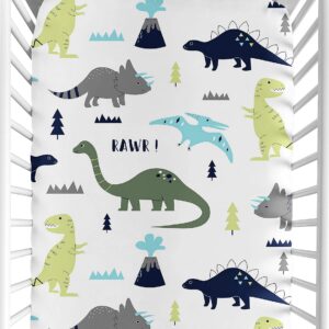 Sweet Jojo Designs Blue Green Modern Dinosaur Boy Baby Fitted Crib Sheet Set Nursery Soft Infant Newborn Fits Standard Mattress Toddler Bed 2pc - Turquoise Boho Bohemian Grey and White Mod Dinosaurs