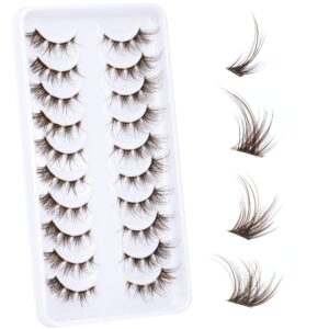 Brown Lashes Anime Eyelashes Natural Look Wispy Fake Eyelashes Manga Clear Band Cluster Eye Lashes Individual DIY False Eyelashes Pestañas Postizas 10 Pairs ALICROWN