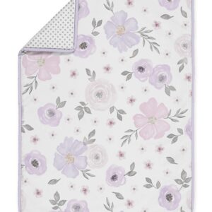 Sweet Jojo Designs Lavender Purple Boho Floral Girl Baby Crib Bedding Set Infant Nursery Room Quilt Fitted Sheets Skirt Pink Grey White Bohemian Shabby Chic Rose Watercolor Flower Farmhouse Polka Dot