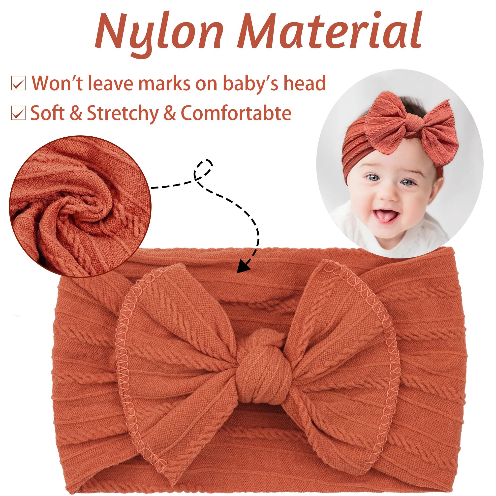 Yxiang 6 Colors Nylon Headbands with Bows, Handmade Hair Accessories for Newborn, Infant, Toddler, and Kids Girls