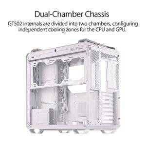 ASUS TUF Gaming GT502 White ATX Mid-Tower Computer Case,Front Panel RGB Button,USB 3.2 Type-C,2x USB 3.0 Ports,Tool-free Side Panel,ARGB Hub, 360mm and 280mm Radiator compatible, Fabric Handle on top.