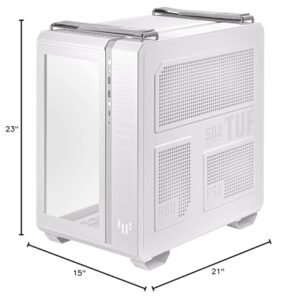 ASUS TUF Gaming GT502 White ATX Mid-Tower Computer Case,Front Panel RGB Button,USB 3.2 Type-C,2x USB 3.0 Ports,Tool-free Side Panel,ARGB Hub, 360mm and 280mm Radiator compatible, Fabric Handle on top.